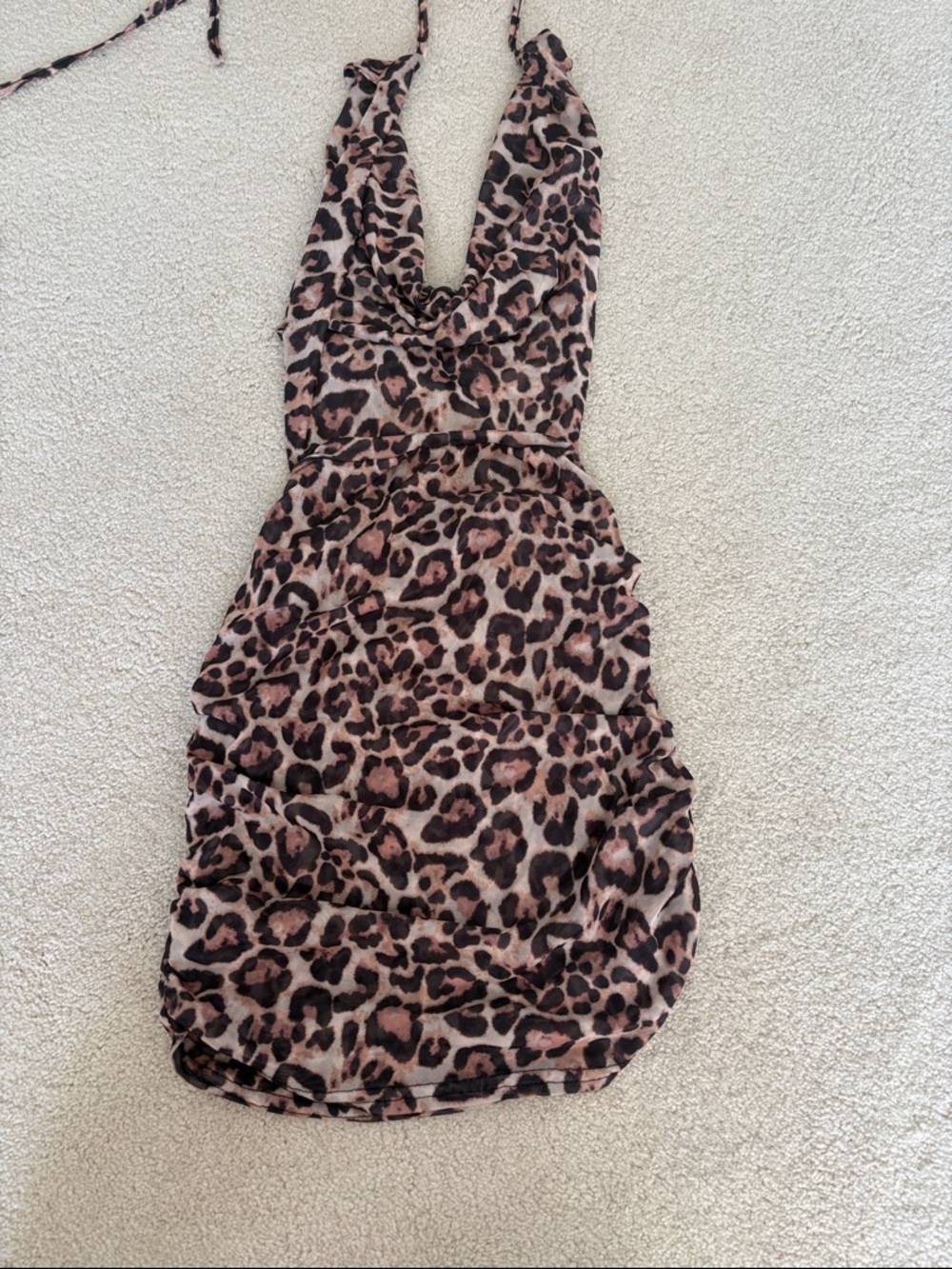Leopard Print Halter Mini Dress - Brown & Black